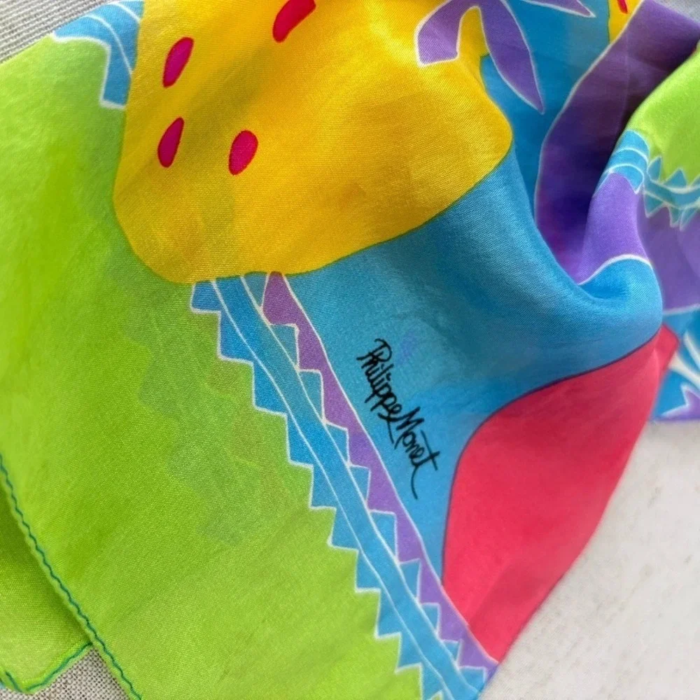 Vintage Fruit Bowl Colorful Botanical Silk Scarf Philippe Monet‎